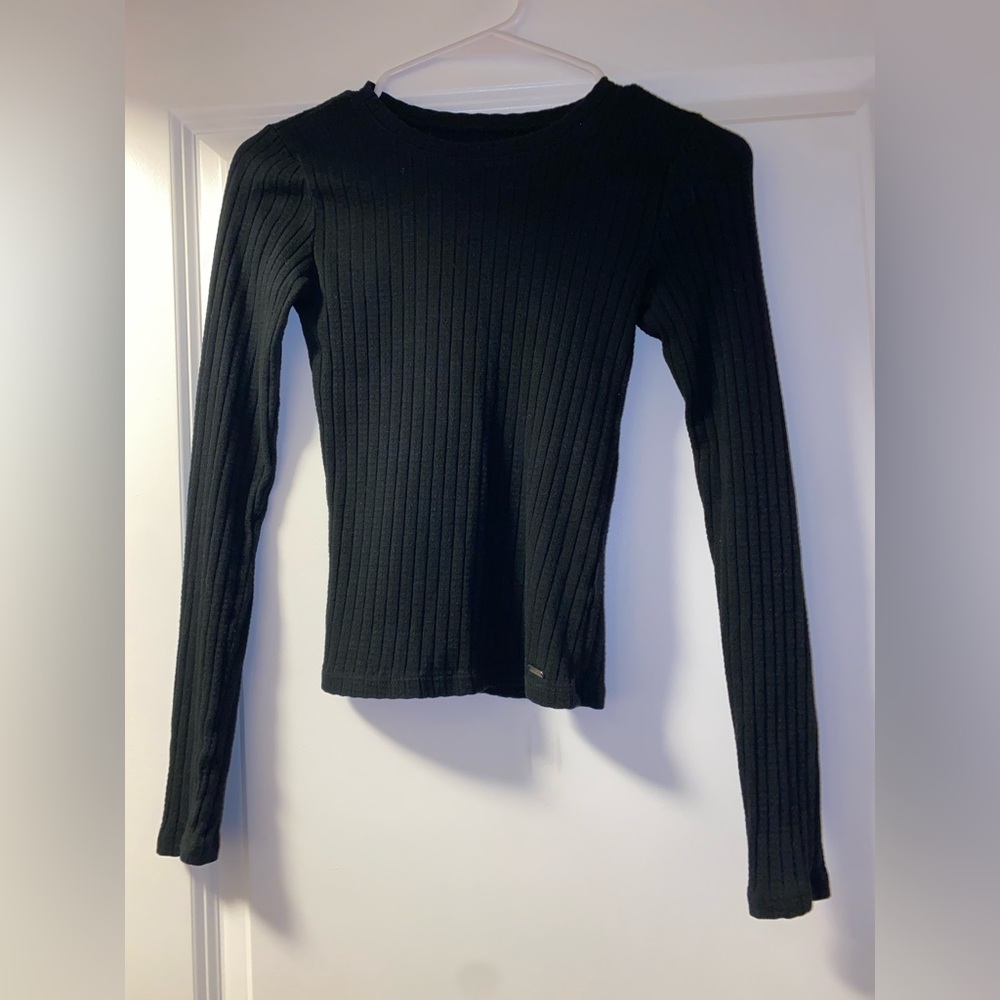 Black Ribbed Long Sleeve Top